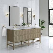 Load image into Gallery viewer, Emmeline 72&quot; Double Vanity, Pebble Oak w/ 3CM Carrara Marble Top James Martin Vanities