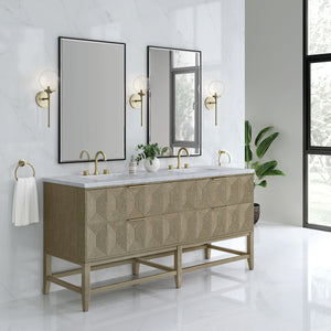 Emmeline 72" Double Vanity, Pebble Oak w/ 3CM Carrara Marble Top James Martin Vanities