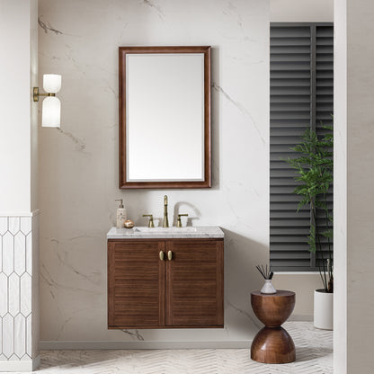 Amberly 30" Single Vanity, Mid-Century Walnut w/ 3CM Eternal Jasmine Pearl Top James Martin Vanities