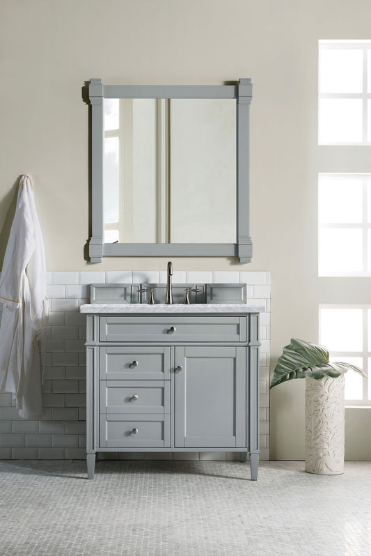 Brittany 36" Urban Gray Single Vanity w/ 3 CM Carrara Marble Top James Martin Vanities