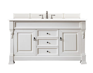 Brookfield 60" Single Vanity, Bright White w/ 3 CM White Zeus Quartz Top James Martin Vanities