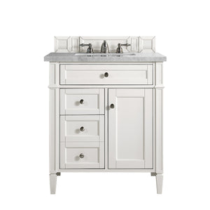 Brittany 30" Single Vanity, Bright White, w/ 3 CM Eternal Serena Quartz Top James Martin Vanities