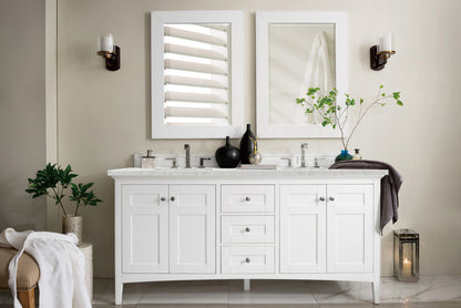 Palisades 72" Double Vanity, Bright White, w/ 3 CM Eternal Jasmine Pearl Quartz Top James Martin Vanities