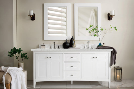 Palisades 72" Double Vanity, Bright White, w/ 3 CM Eternal Jasmine Pearl Quartz Top James Martin Vanities