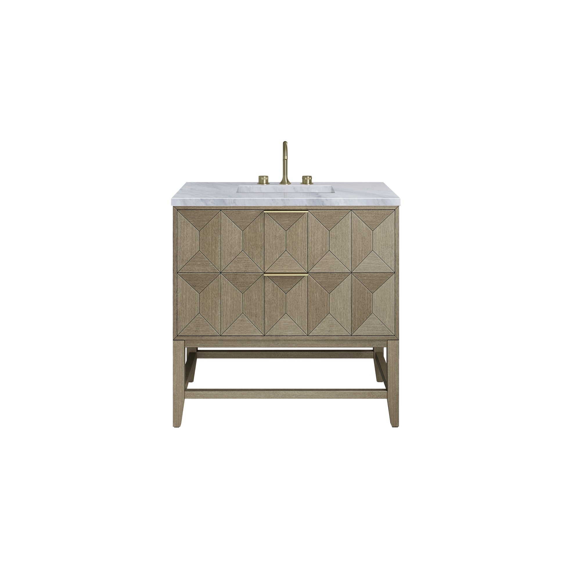 Emmeline 36" Single Vanity, Pebble Oak w/ 3CM Carrara Marble Top James Martin Vanities