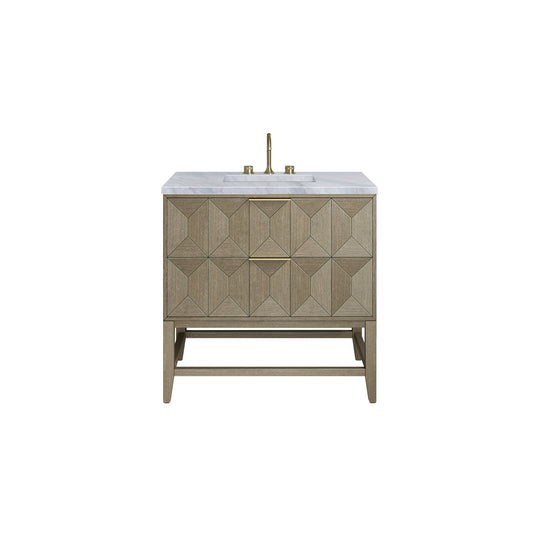 Emmeline 36" Single Vanity, Pebble Oak w/ 3CM Carrara Marble Top James Martin Vanities