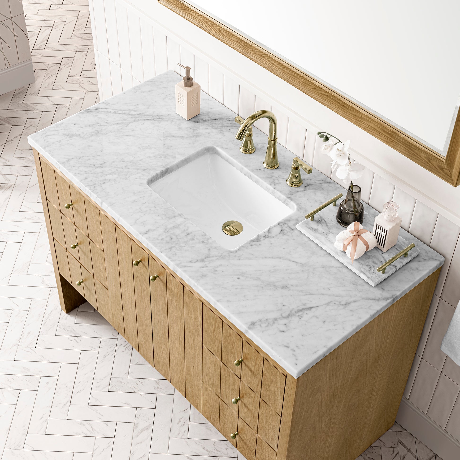 Bathroom Vanities Outlet Atlanta Renovate for LessHudson 48" Single Vanity, Light Natural Oak w/ 3CM Carrara Marble Top