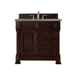 Brookfield 36" Single Vanity, Burnished Mahogany w/ 3 CM Grey Expo Quartz Top James Martin Vanities