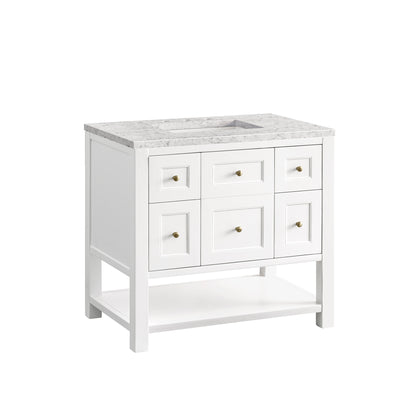Bathroom Vanities Outlet Atlanta Renovate for LessBreckenridge 36" Single Vanity, Bright White w/ 3CM Eternal Jasmine Pearl Top