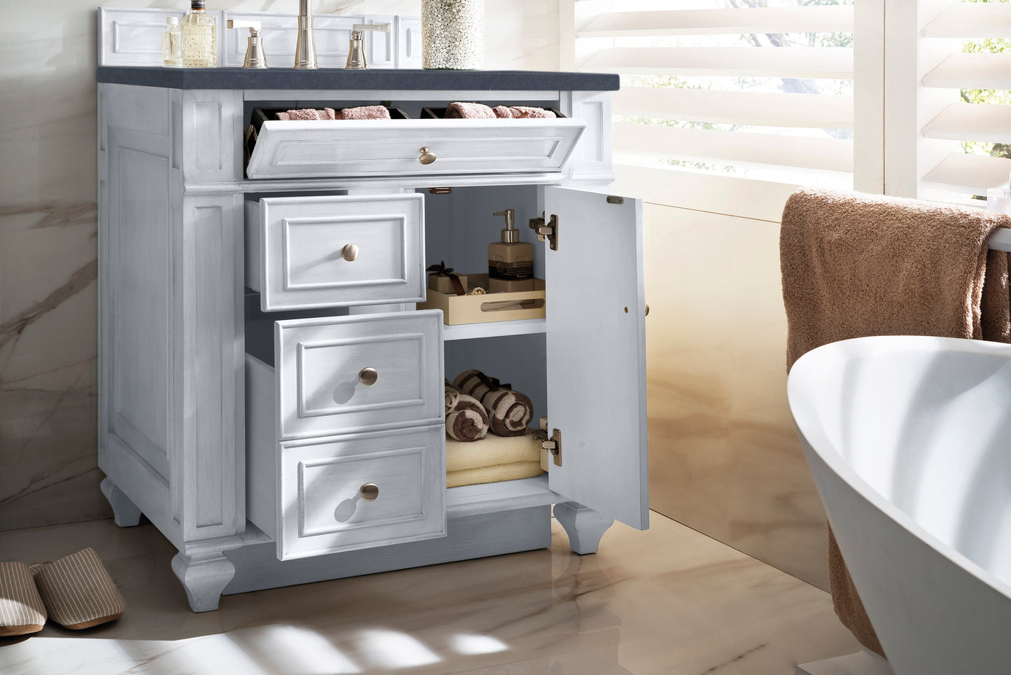 Bathroom Vanities Outlet Atlanta Renovate for LessBristol 30" Single Vanity, Bright White, w/ 3 CM Charcoal Soapstone Quartz Top