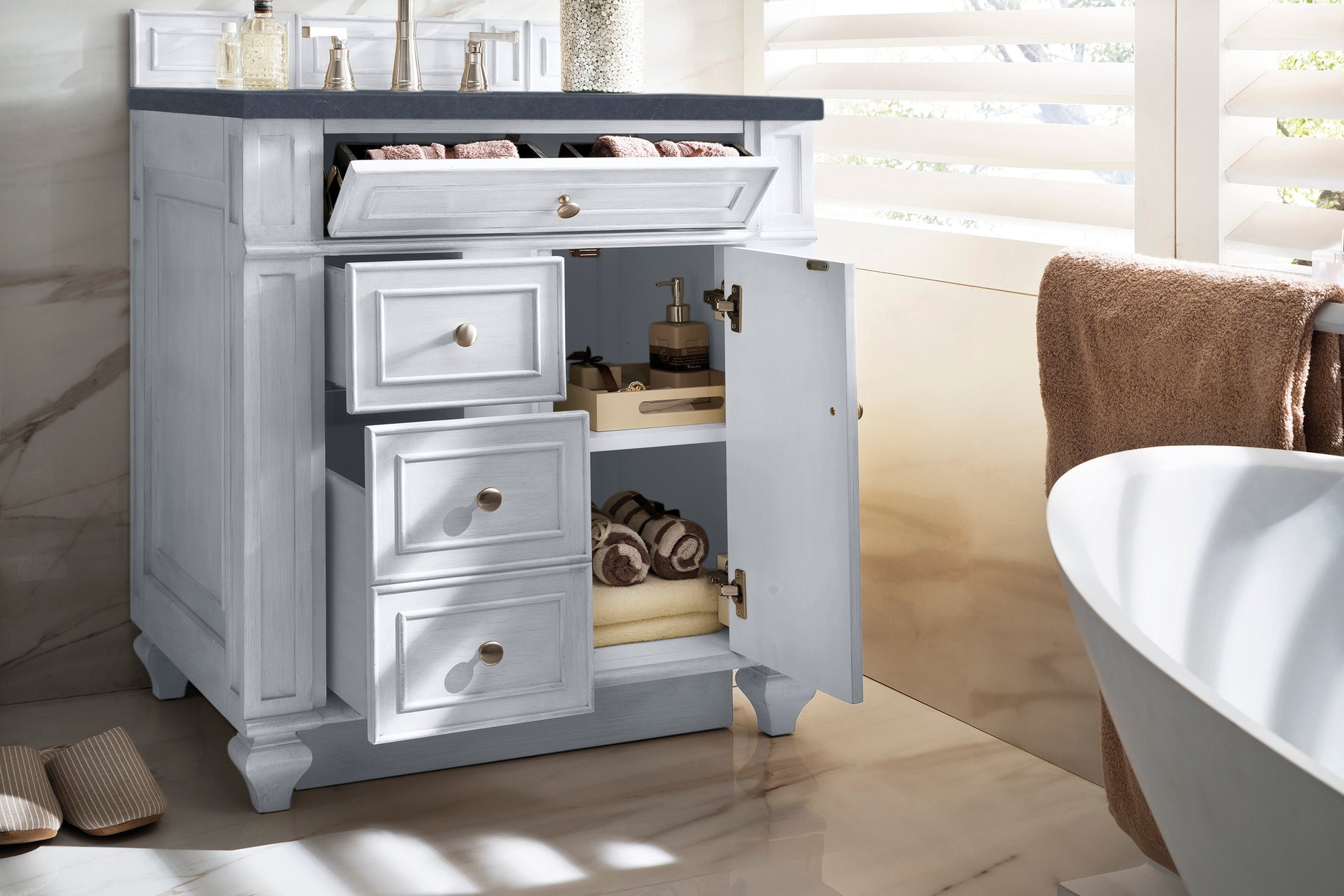 Bathroom Vanities Outlet Atlanta Renovate for LessBristol 30" Single Vanity, Bright White, w/ 3 CM Charcoal Soapstone Quartz Top