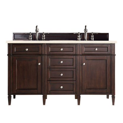 Brittany 60" Burnished Mahogany Double Vanity w/ 3 CM Eternal Marfil Quartz Top James Martin Vanities