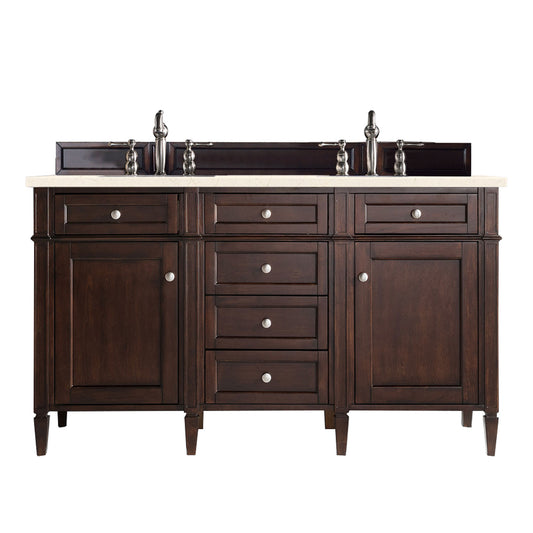 Brittany 60" Burnished Mahogany Double Vanity w/ 3 CM Eternal Marfil Quartz Top James Martin Vanities