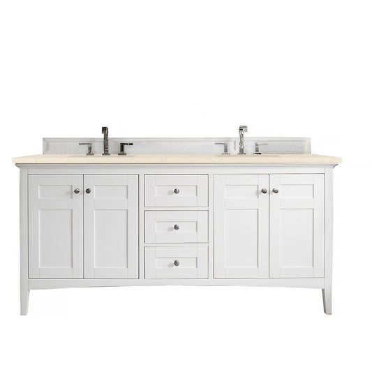 Palisades 72" Double Vanity, Bright White, w/ 3 CM Eternal Marfil Quartz Top James Martin Vanities