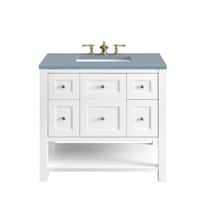 Breckenridge 36" Single Vanity, Bright White w/ 3CM Cala Blue Top James Martin Vanities