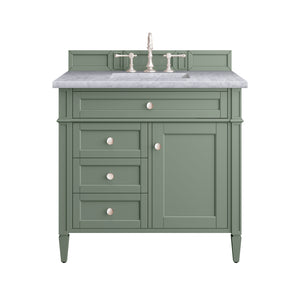 Brittany 36" Single Vanity, Smokey Celadon w/ 3CM Carrara Marble Top James Martin Vanities