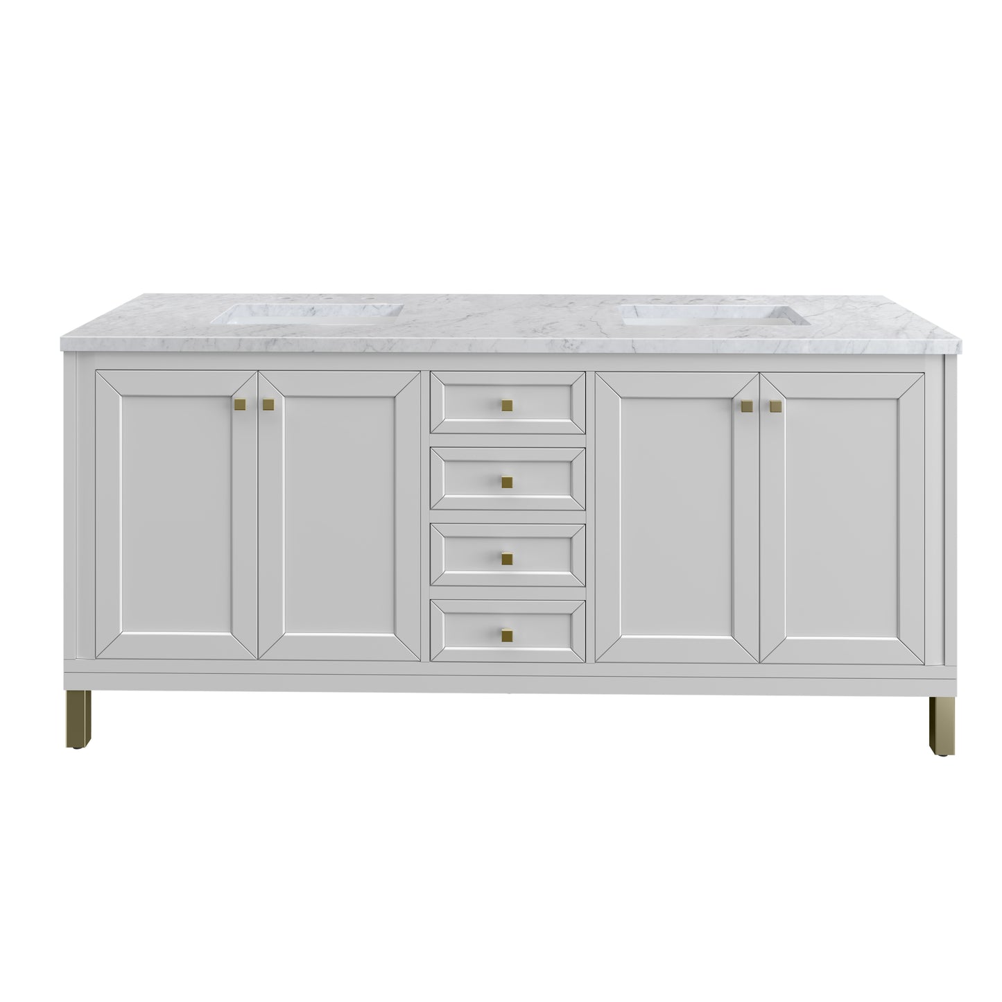 Chicago 72" Double Vanity, Glossy White w/ 3CM Carrara Marble Top James Martin Vanities