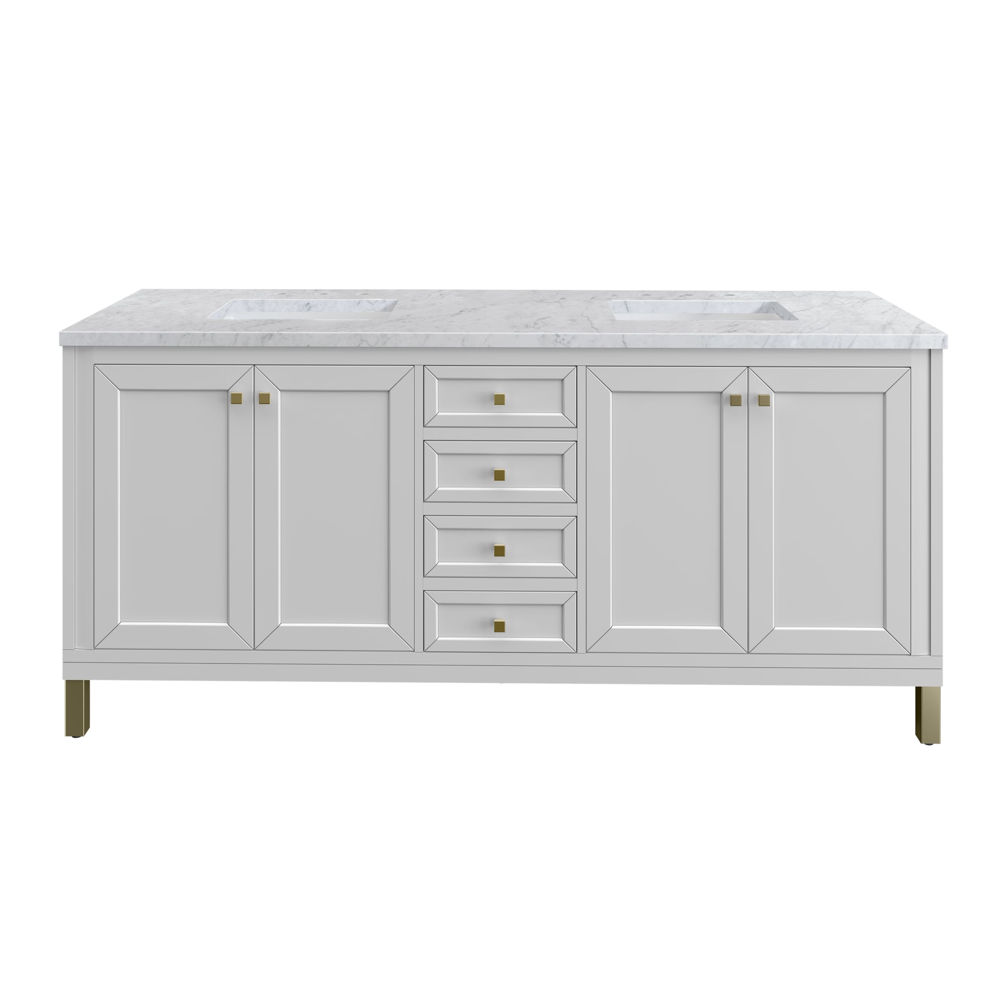 Chicago 72" Double Vanity, Glossy White w/ 3CM Carrara Marble Top James Martin Vanities