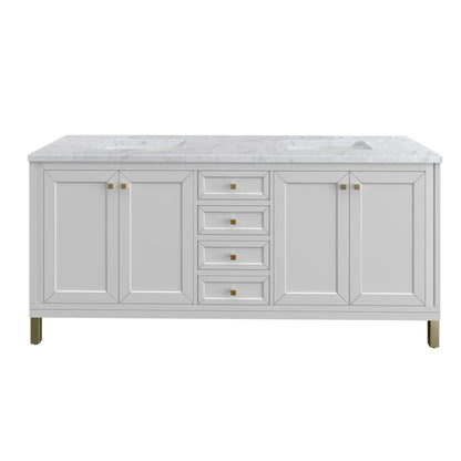 Chicago 72" Double Vanity, Glossy White w/ 3CM Carrara Marble Top James Martin Vanities