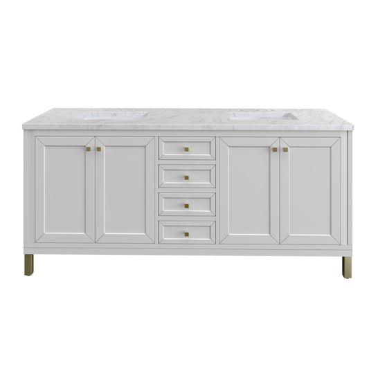 Chicago 72" Double Vanity, Glossy White w/ 3CM Carrara Marble Top James Martin Vanities
