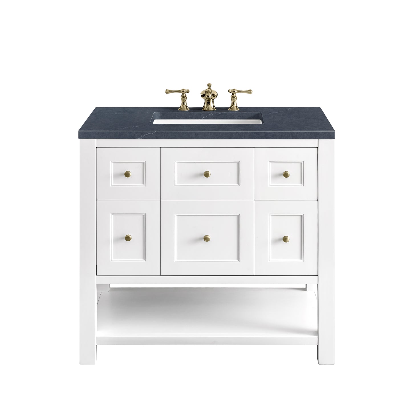 Breckenridge 36" Single Vanity, Bright White w/ 3CM Charcoal Soapstone Top James Martin Vanities