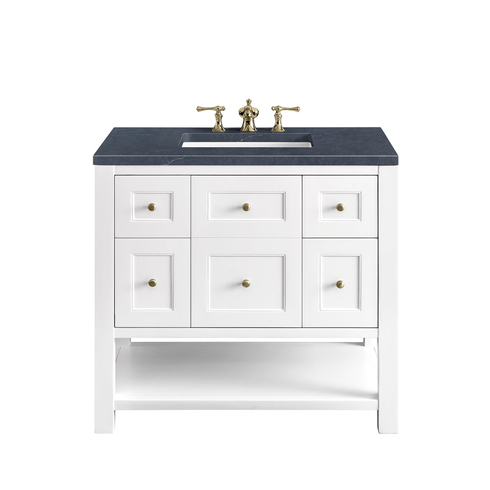 Breckenridge 36" Single Vanity, Bright White w/ 3CM Charcoal Soapstone Top James Martin Vanities
