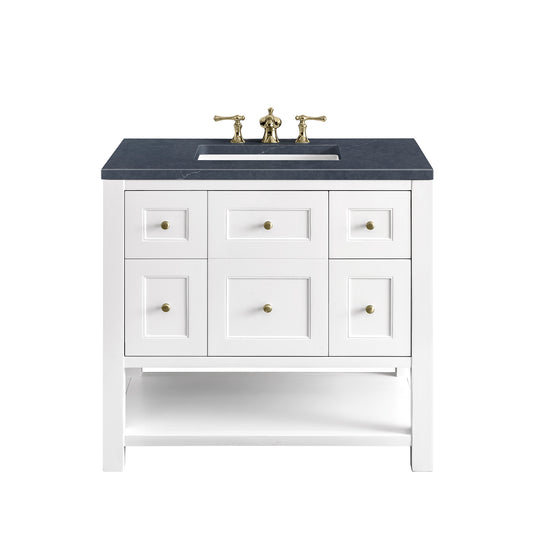 Breckenridge 36" Single Vanity, Bright White w/ 3CM Charcoal Soapstone Top James Martin Vanities