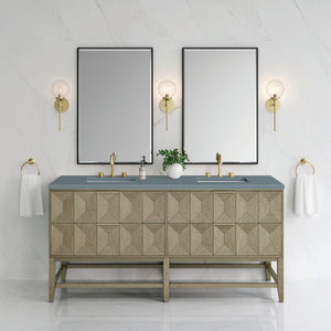 Emmeline 72" Double Vanity, Pebble Oak w/ 3CM Cala Blue Top James Martin Vanities