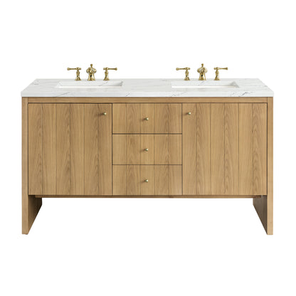 Hudson 60" Double Vanity, Light Natural Oak w/ 3CM Ethereal Noctis Top James Martin Vanities
