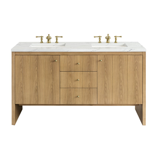 Hudson 60" Double Vanity, Light Natural Oak w/ 3CM Ethereal Noctis Top James Martin Vanities