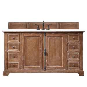 Providence 60" Single Vanity Cabinet, Driftwood, w/ 3 CM White Zeus Quartz Top James Martin Vanities