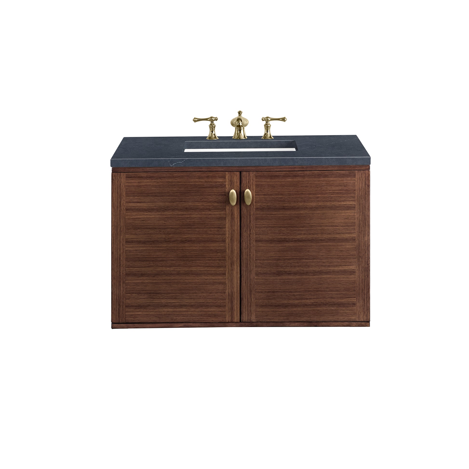 Amberly 36" Single Vanity, Mid-Century Walnut w/ 3CM Charcoal Soapstone Top James Martin Vanities