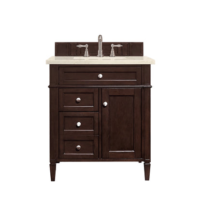 Brittany 30" Single Vanity, Burnished Mahogany, w/ 3 CM Eternal Marfil Quartz Top James Martin Vanities