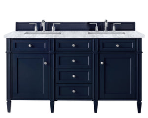 Brittany 60" Victory Blue Double Vanity w/ 3 CM Carrara Marble Top James Martin Vanities