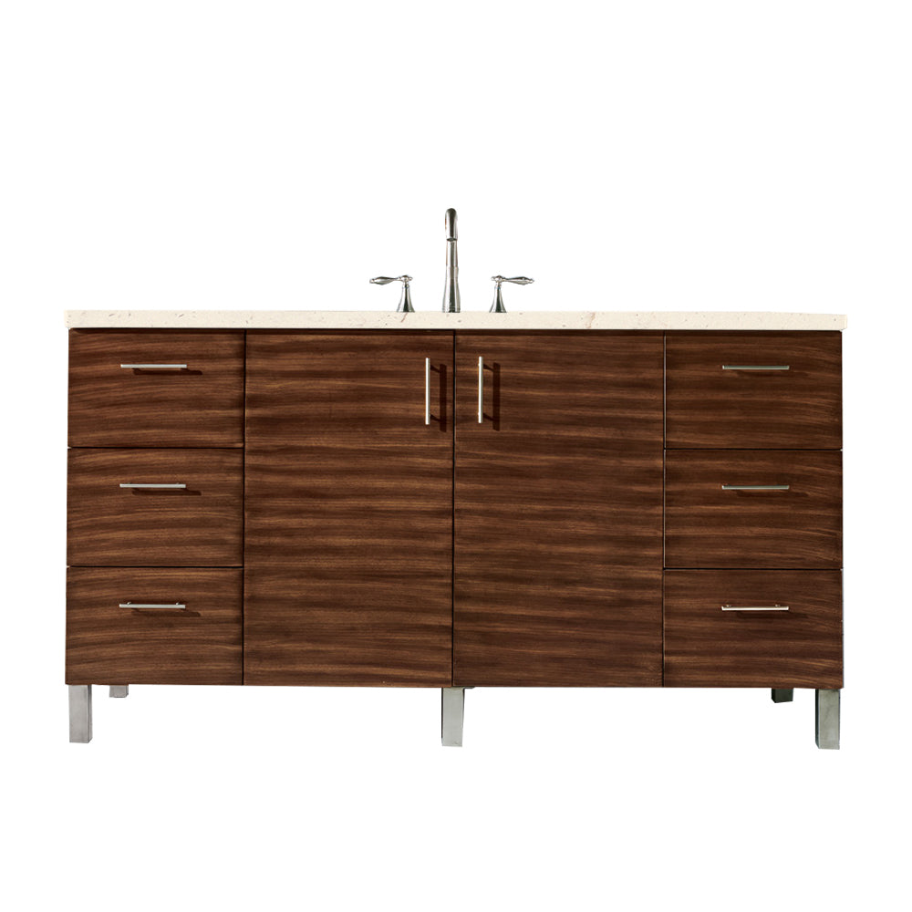 Metropolitan 60" Single Vanity, American Walnut, w/ 3 CM Eternal Marfil Quartz Top James Martin Vanities