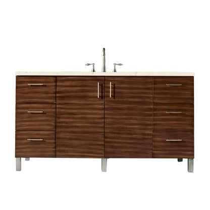 Metropolitan 60" Single Vanity, American Walnut, w/ 3 CM Eternal Marfil Quartz Top James Martin Vanities