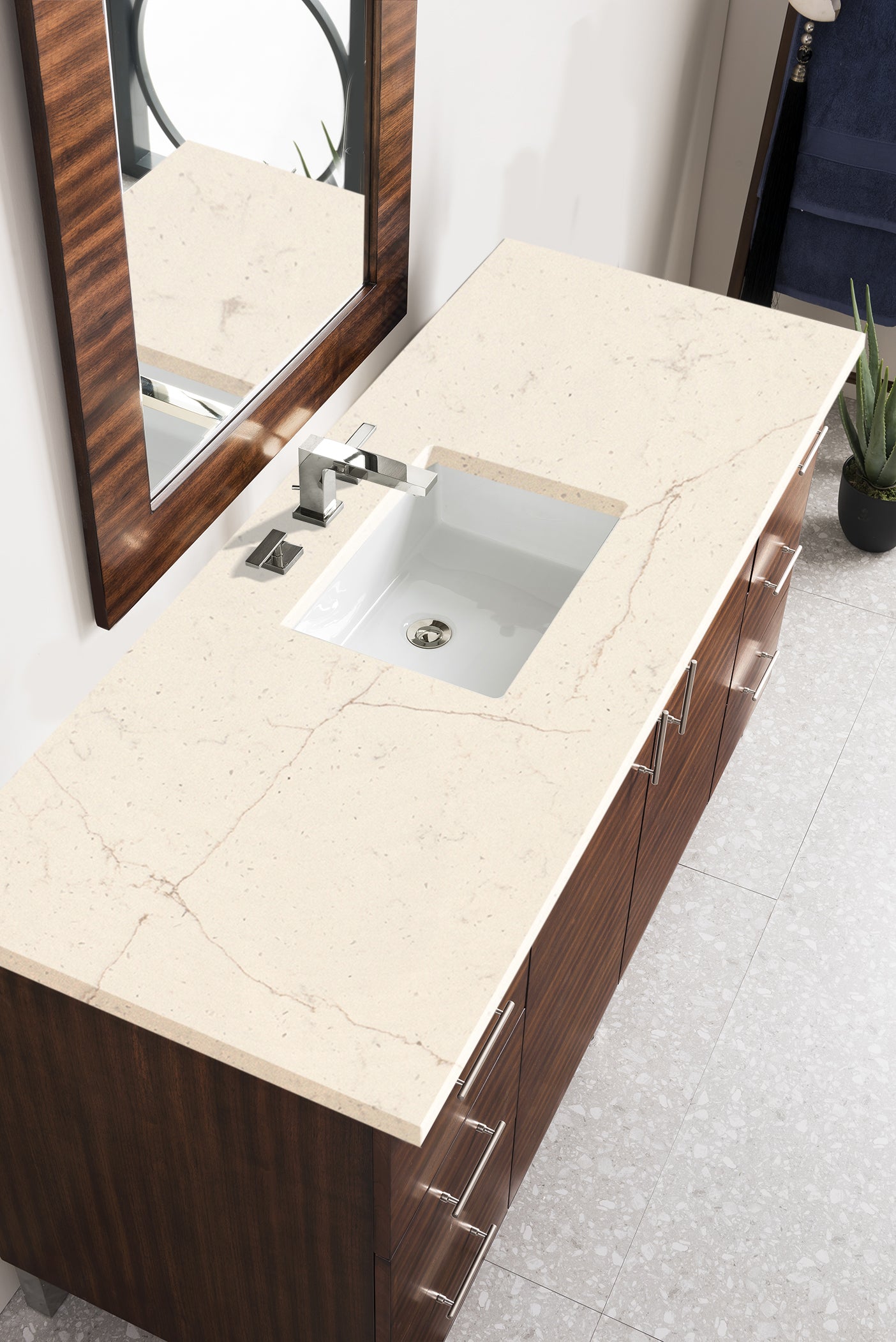 Metropolitan 60" Single Vanity, American Walnut, w/ 3 CM Eternal Marfil Quartz Top James Martin Vanities
