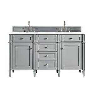 Brittany 60" Urban Gray Double Vanity w/ 3 CM White Zeus Quartz Top James Martin Vanities