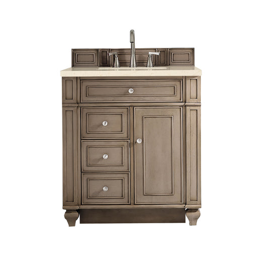 Bristol 30" Single Vanity, Whitewashed Walnut, w/ 3 CM Eternal Marfil Quartz Top James Martin Vanities