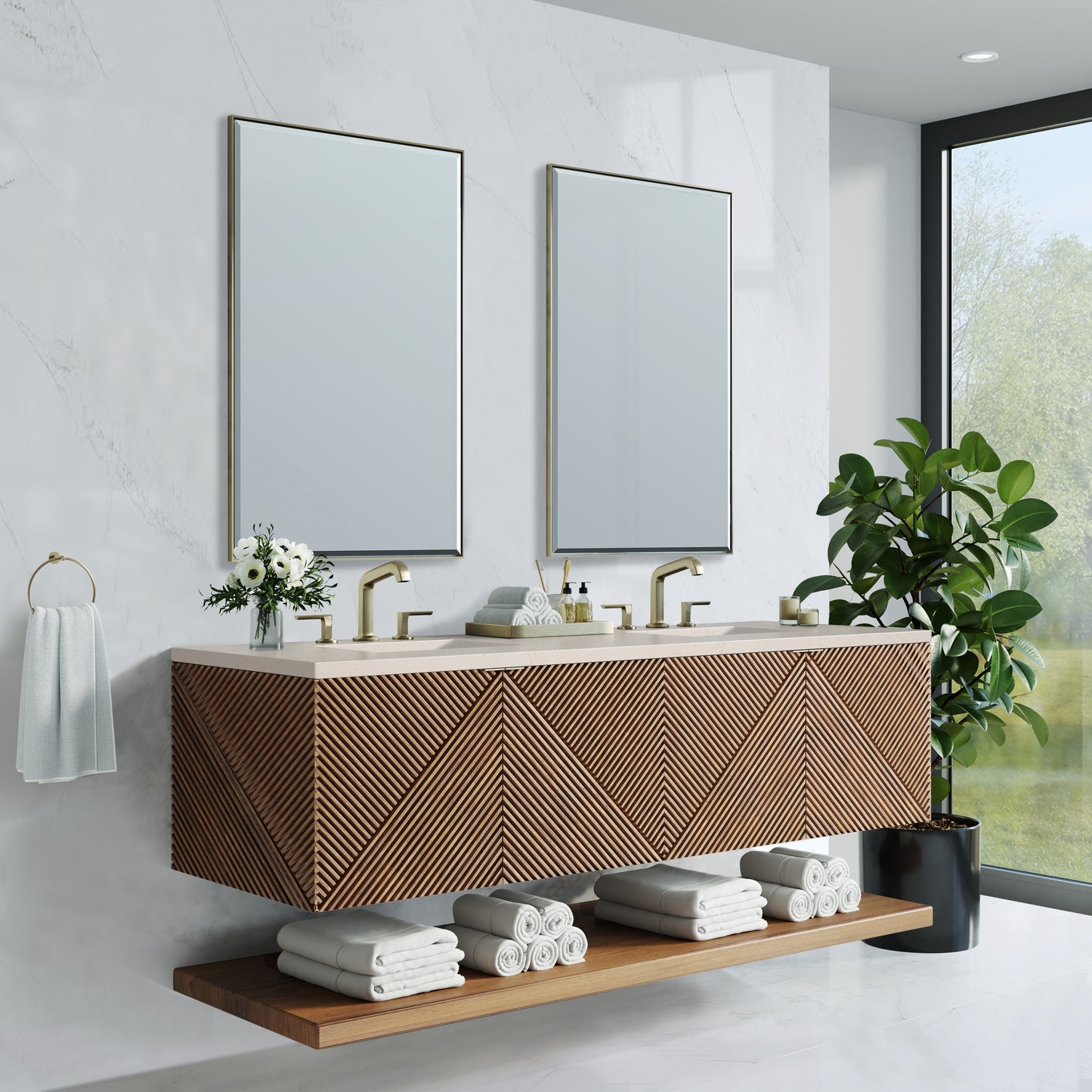 Marcello 72" Double Vanity, Chestnut w/ 3CM Eternal Marfil Top James Martin Vanities