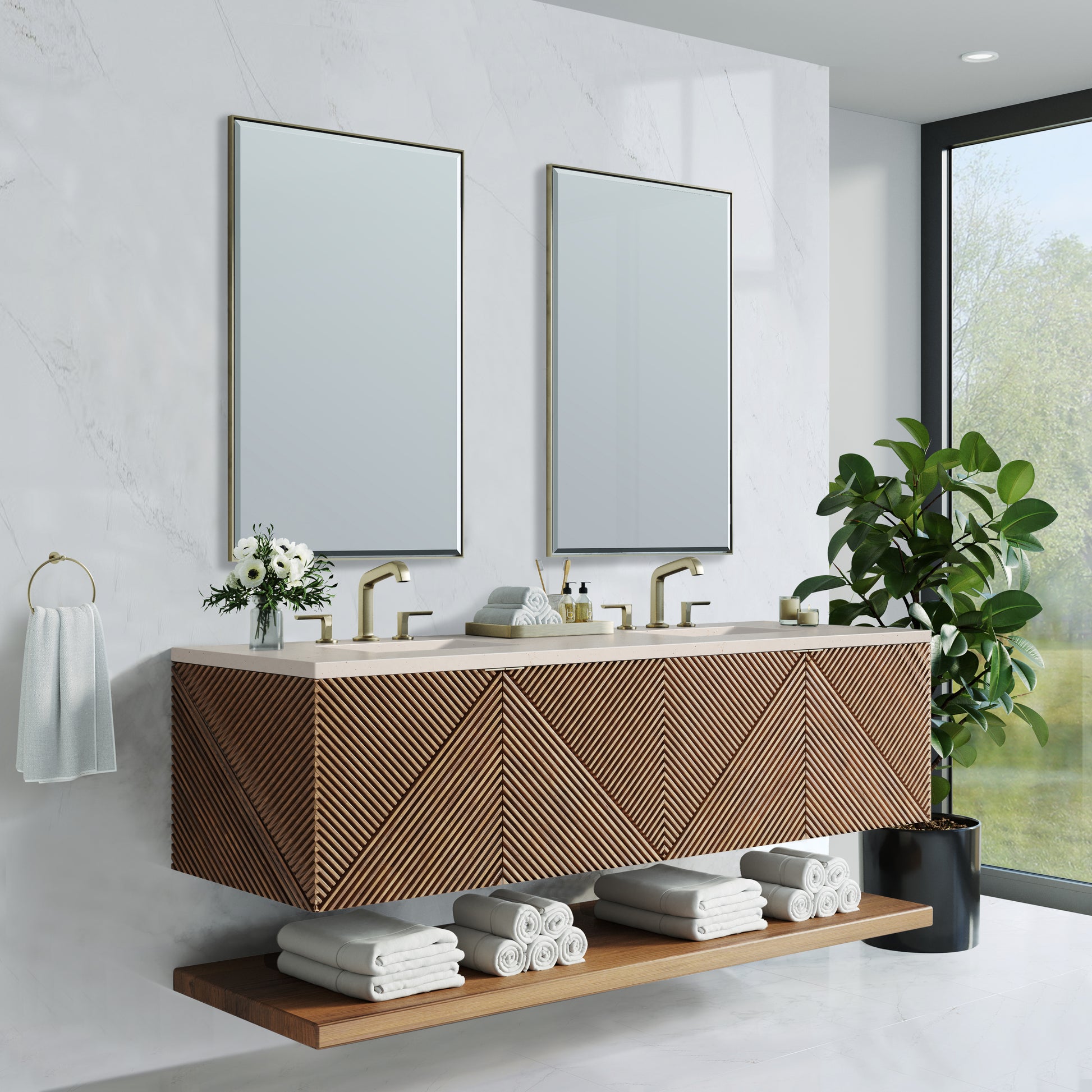 Marcello 72" Double Vanity, Chestnut w/ 3CM Eternal Marfil Top James Martin Vanities