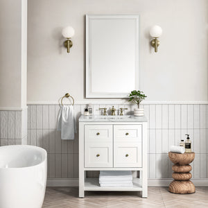 Breckenridge 30" Single Vanity, Bright White w/ 3CM Ethereal Noctis Top James Martin Vanities