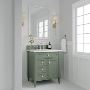 Brittany 30" Single Vanity, Smokey Celadon w/ 3CM White Zeus Top James Martin Vanities