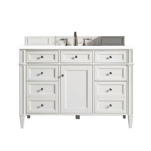 Brittany 48" Bright White Single Vanity w/ 3 CM White Zeus Quartz Top James Martin Vanities