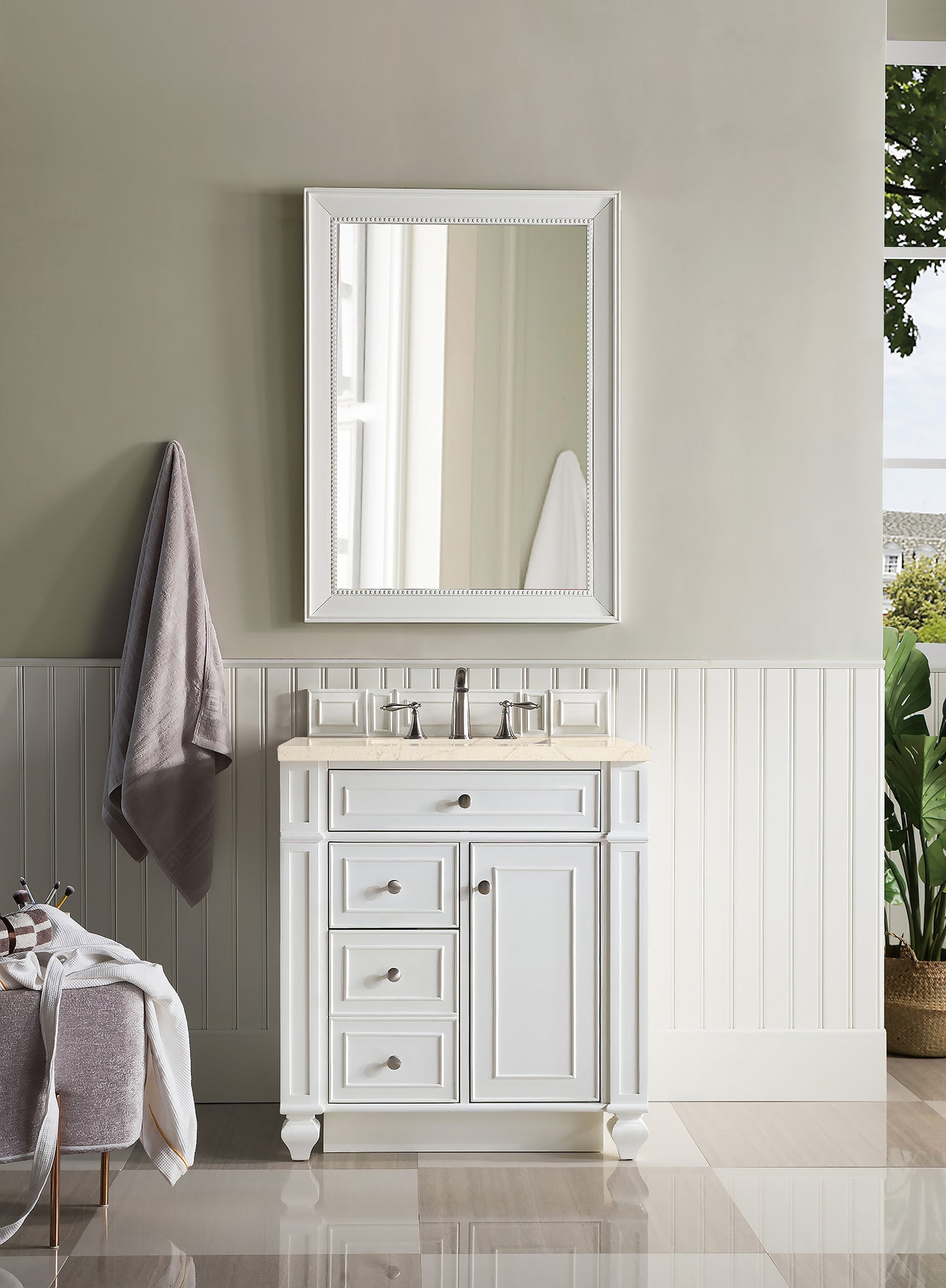 Bristol 30" Single Vanity, Bright White, w/ 3 CM Eternal Marfil Quartz Top James Martin Vanities
