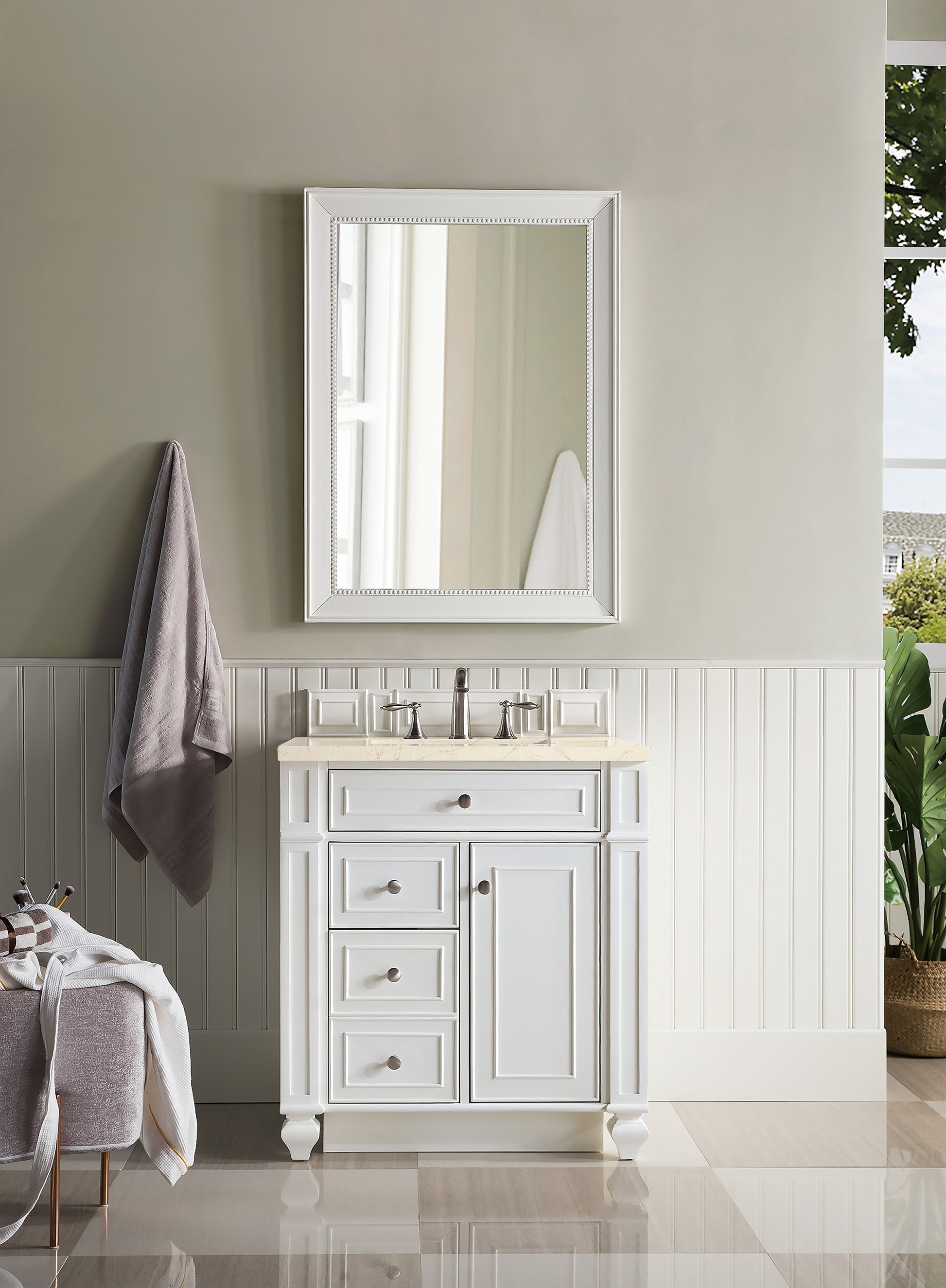 Bristol 30" Single Vanity, Bright White, w/ 3 CM Eternal Marfil Quartz Top James Martin Vanities