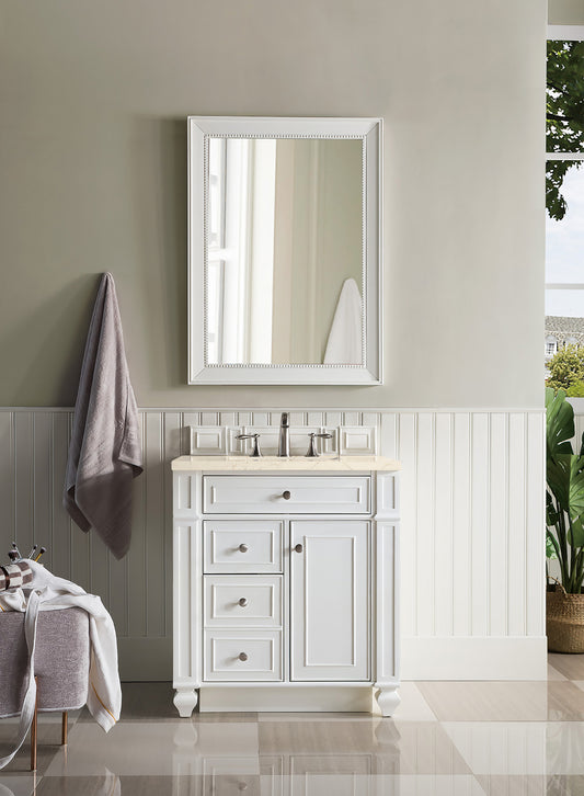 Bristol 30" Single Vanity, Bright White, w/ 3 CM Eternal Marfil Quartz Top James Martin Vanities