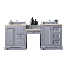 Load image into Gallery viewer, De Soto 82&quot; Double Vanity Set, Silver Gray w/ Makeup Table, 3 CM Eternal Marfil Quartz Top James Martin