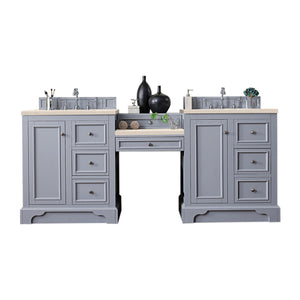 De Soto 82" Double Vanity Set, Silver Gray w/ Makeup Table, 3 CM Eternal Marfil Quartz Top James Martin