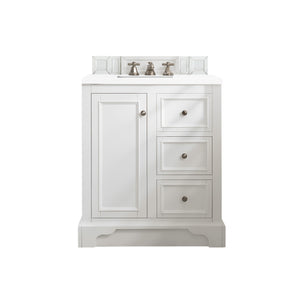 De Soto 30" Single Vanity, Bright White w/ 3 CM White Zeus Quartz Top James Martin Vanities